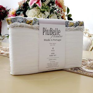 PiuBelle Ruffled Raw Edge Shabby Chic Floral Cottage 4PC Cotton King Sheet Set